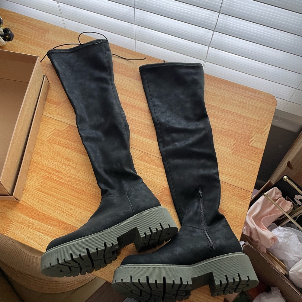 Free People Black Over-the-Knee Boots with Chunky Sole